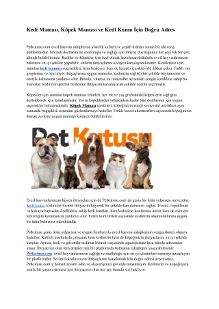 Kedi Maması, Köpek Maması ve Kedi Kumu İçin Doğru Adres