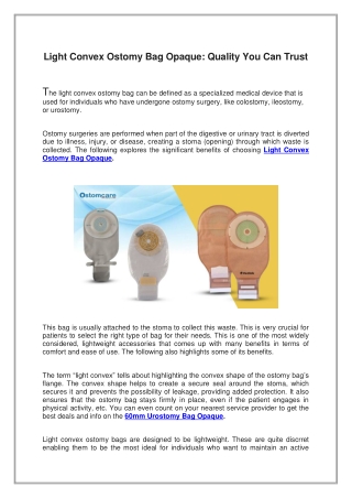 Light Convex Ostomy Bag Opaque, Quality You Can Trust