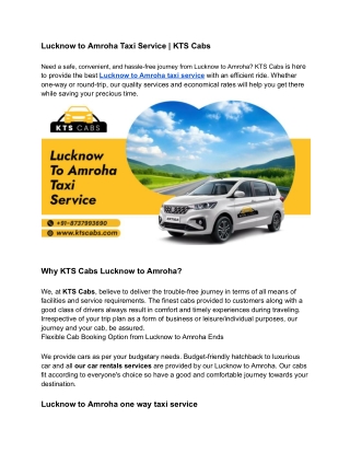 Lucknow to Amroha Taxi Service _ KTS Cabs