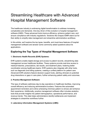 streamlining healthcare with advanced hospital