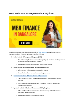 MBA in Finance Management in Bangalore