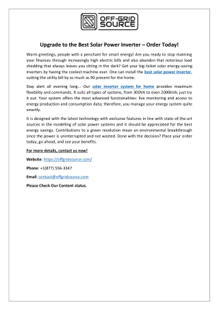 upgrade to the best solar power inverter order