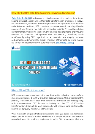 how dbt enables data transformation in modern