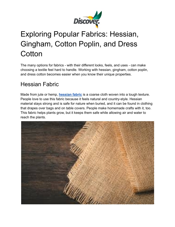 exploring popular fabrics hessian gingham cotton