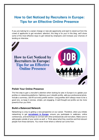 How to Get Noticed by Recruiters in Europe Tips for an Effective Online Presence