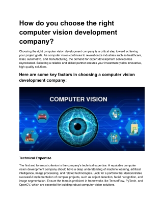 How do you choose the right computer vision development company?