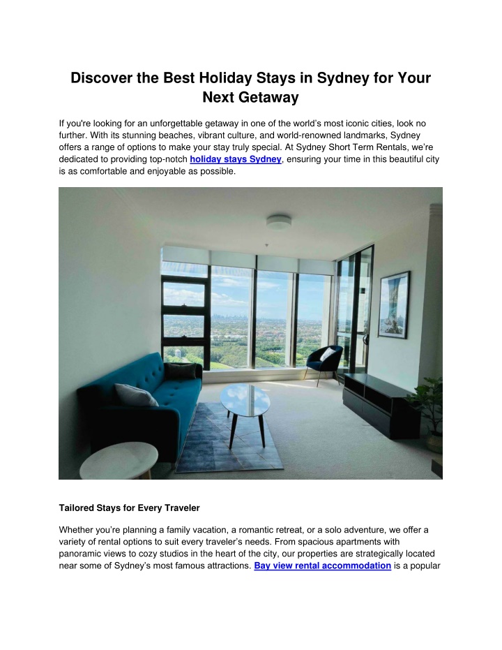 discover the best holiday stays in sydney