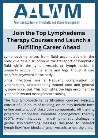 Join the Top Lymphedema Therapy Courses and Launch a Fulfilling Career Ahead