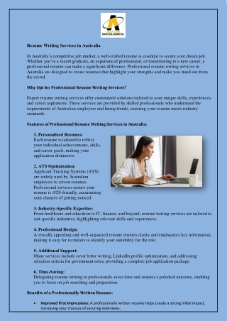 Features of Professional Resume Writing Services in Australia