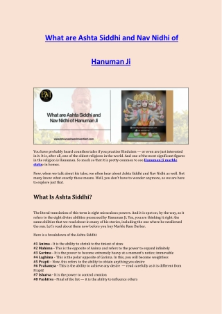 What are Ashta Siddhi and Nav Nidhi of Hanuman Ji