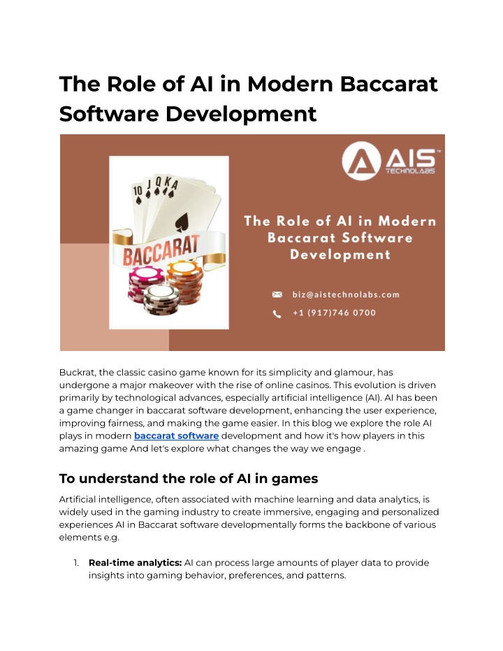 the role of ai in modern baccarat software