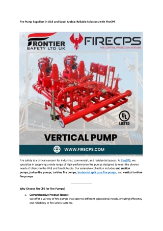 Fire Pump Suppliers in UAE and Saudi Arabia