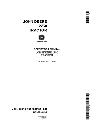 John Deere 2750 Tractor Operator’s Manual Instant Download (Publication No.OML55482)