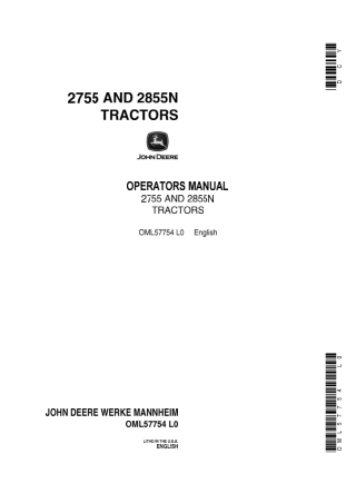 John Deere 2755 and 2855N Tractors Operator’s Manual Instant Download (Publication No.OML57754)