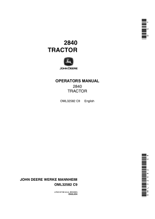 John Deere 2840 Tractor Operator’s Manual Instant Download (Publication No.OML32582)