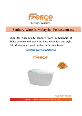 Sanitary Ware In Malaysia | Felice.com.my