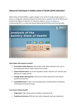 Advanced Techniques in Battery State of Health (SOH) Estimation