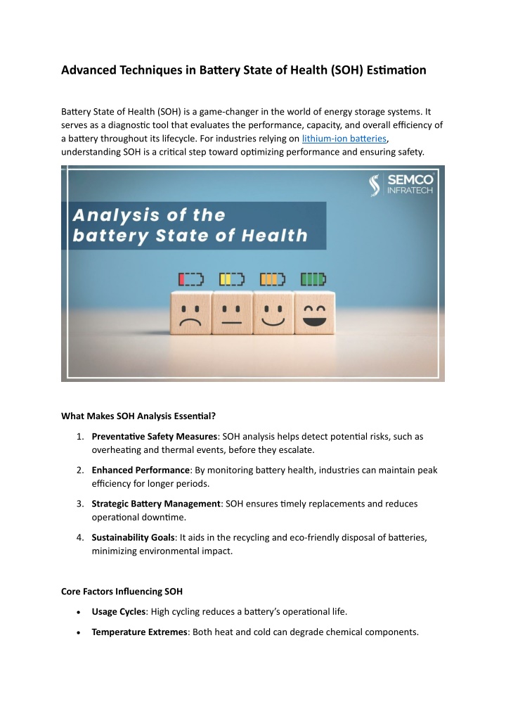 advanced techniques in battery state of health