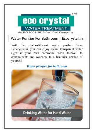 Water Purifier For Bathroom | Ecocrystal.in