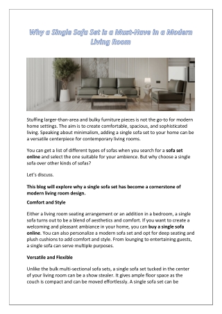 Why a Single Sofa Set is a Must-Have in a Modern Living Room