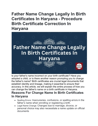 Father Name Change Legally In Birth Certificates In Haryana - Procedure Birth Certificate Correction In Haryana