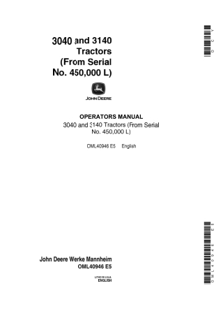 John Deere 3040 and 3140 Tractors Operator’s Manual Instant Download (Pin.450000L) (Publication No.OML40946)