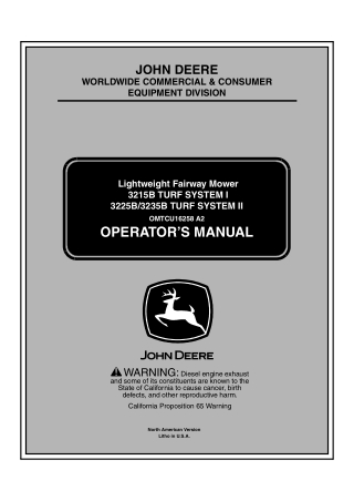 John Deere 3215B TURF SYSTEM I 3225B3235B TURF SYSTEM II Lightweight Fairway Mower Operator’s Manual Instant Download (P