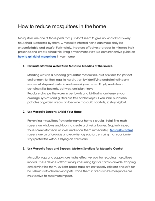 How to reduce mosquitoes in the home