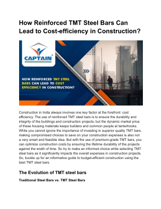 How Reinforced TMT Steel Bars Can Lead to Cost-efficiency in Construction