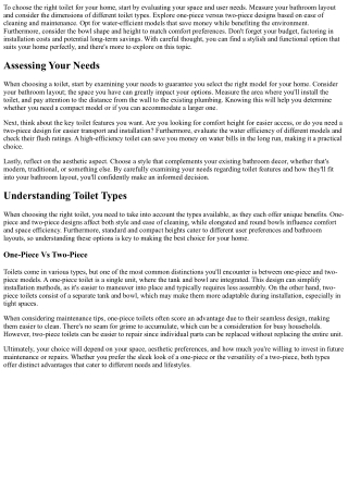 to choose the right toilet for your home start