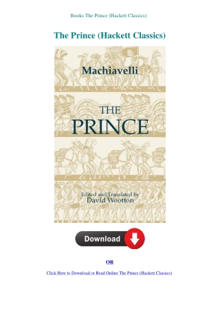 Books The Prince (Hackett Classics)