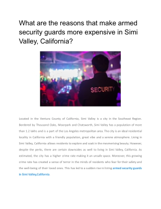 What are the reasons that make armed security guards more expensive in Simi Valley, California