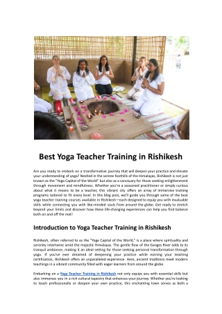 Best Yoga Teacher Training in Rishikesh