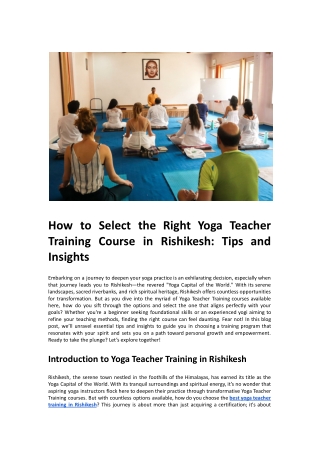 How to Select the Right Yoga Teacher Training Course in Rishikesh: Tips and Insi