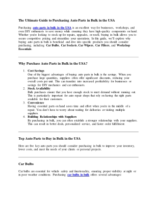 The Ultimate Guide to Purchasing Auto Parts in Bulk in the USA