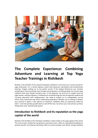 The Complete Experience: Combining Adventure and Learning at Top Yoga TTC