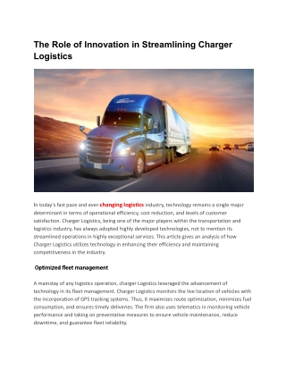 The Future of Charger Logistics Through Innovation