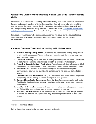 quickbooks crashes when switching to multi user
