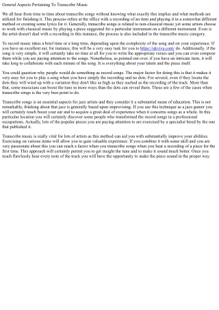general aspects pertaining to transcribe music