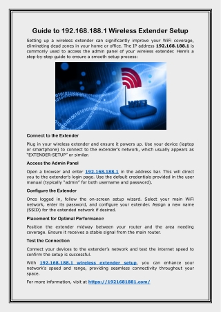 Guide to 192.168.188.1 Wireless Extender Setup