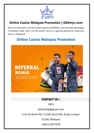 Online Casino Malaysia Promotion  Ob9myr.com