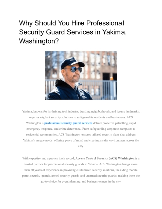 Why Should You Hire Professional Security Guard Services in Yakima, Washington