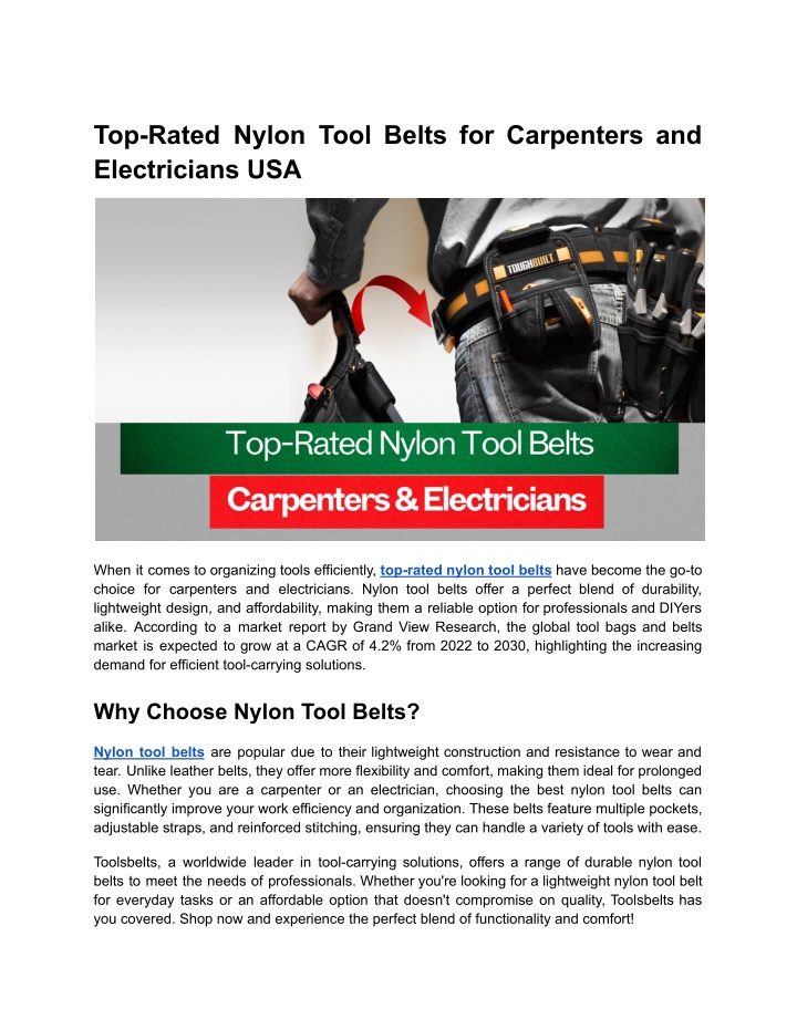 top rated nylon tool belts for carpenters