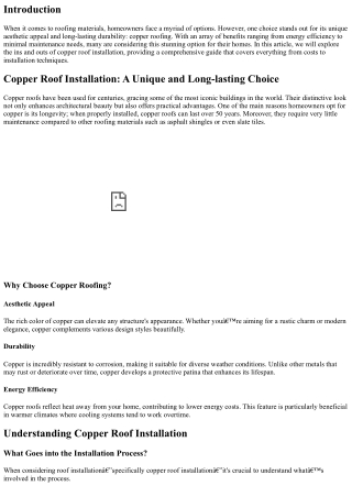 Copper Roof Installation: A Unique and Long-lasting Choice