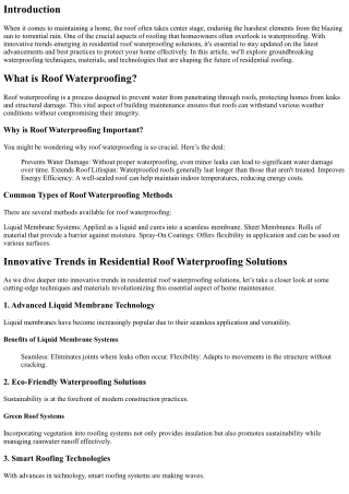 Innovative Trends in Residential Roof Waterproofing Solutions