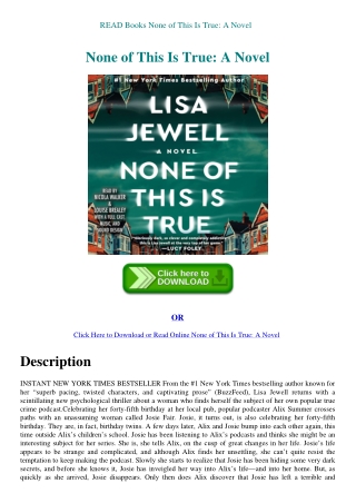 READ Books None of This Is True A Novel