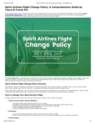 Spirit Airlines Flight Change Policy: Tours N Travel Pr