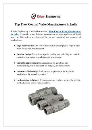 Top Flow Control Valve Manufacturer in India