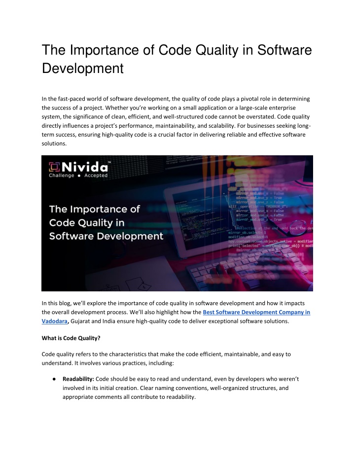 the importance of code quality in software