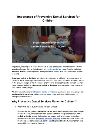 Importance of Preventive Dental Services for Children